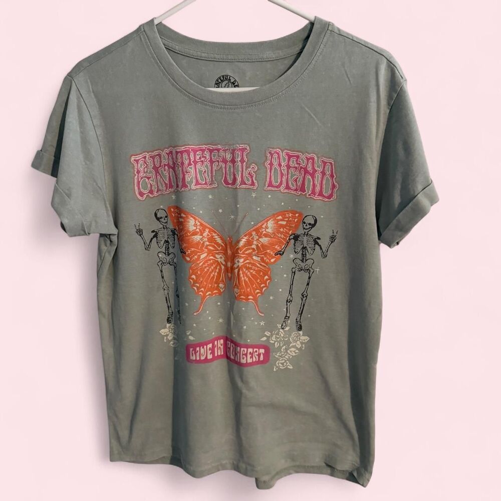 GRATEFUL DEAD T-shirt Women S Green Butterfly Skeleton Live In Concert Graphic